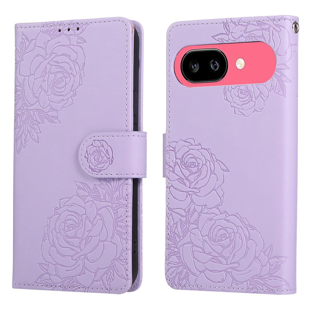 Чехол для Google Pixel 9a Кожаный кошелек-чехол для телефона с розовым цветком и 3 отделениями для карт