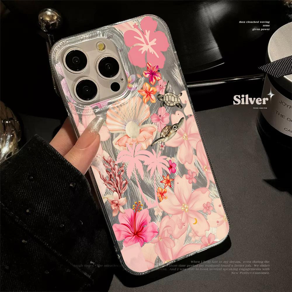 Яркий летний цветочный чехол для телефона iPhone 17 Pro 15 16 14 13 12 11 Pro Max 17e 16e 8 7 Plus XR XS X Серебристый Мягкий ударопрочный чехол