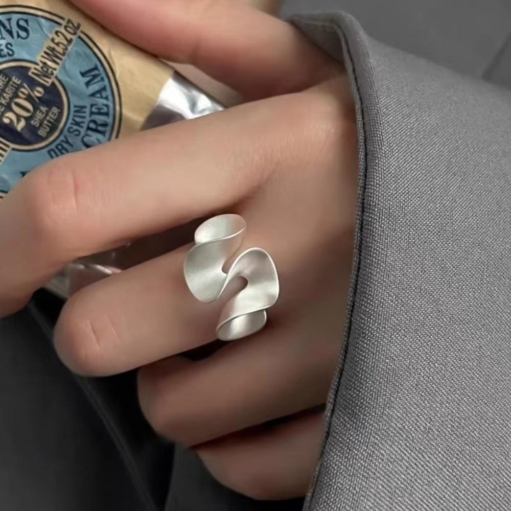 Geometric Wave Lace Opening Rings Matte Silver Luxury Party Gift Fashion Women Jewelry