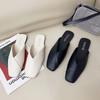 Женские туфли-лодочки больших размеров, лето 2024, элегантные шлепанцы на плоской подошве с квадратным закрытым носком, женская обувь, повседневные кожаные черные, белые шлепанцы, женские шлепанцы