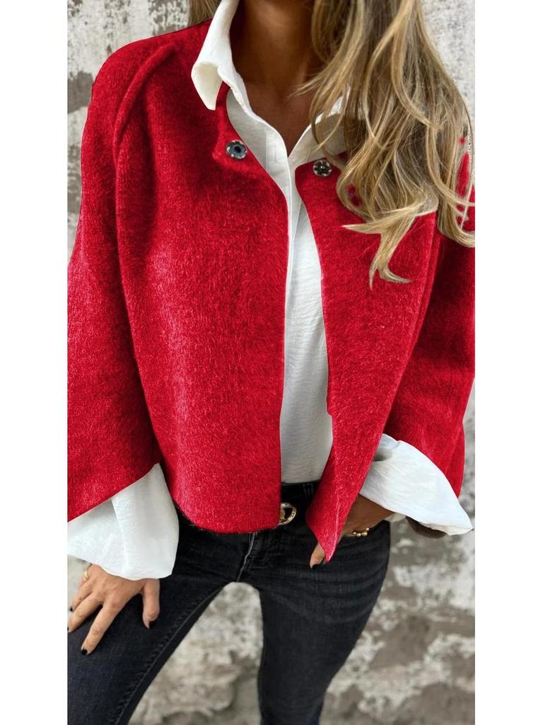 Женская укороченная свободная кашемировая куртка с длинным рукавом Осень/Зима 2025