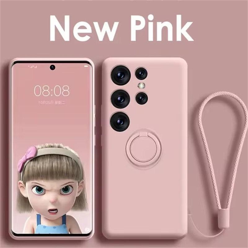 Жидкий силиконовый чехол для телефона Samsung Galaxy S21 S20 FE S24 S23 S22 Plus Note 20 Ultra с магнитным кольцом-держателем и ремешком