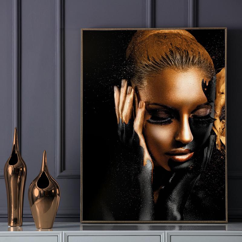 Золотой черный холст постер обнаженная африканская женщина картина маслом настенные художественные постеры и принты настенные панно для гостиной домашний декор