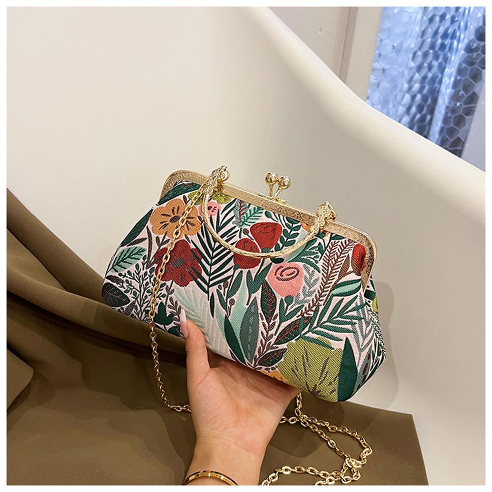 2023 New Clip Buckle Chinese Style Dinner Bag Handheld Single Shoulder Diagonal Versatile Fashion Embroidered Flower Ladies Bag