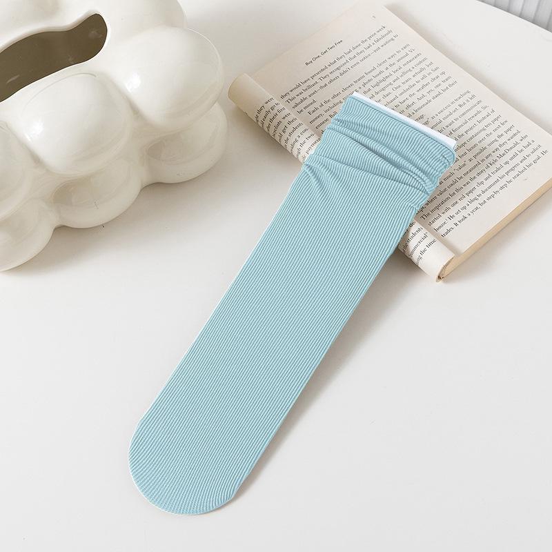 Женские белые носки до середины икры из ледяного шелка: Тонкий, Однотонный, Вельвет, Весна/Лето