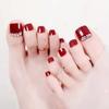 Wine Red Full Cover False Nails DIY Nail Art Tip 3D Rhinestones Fake Toe Nails Short Nails Patch