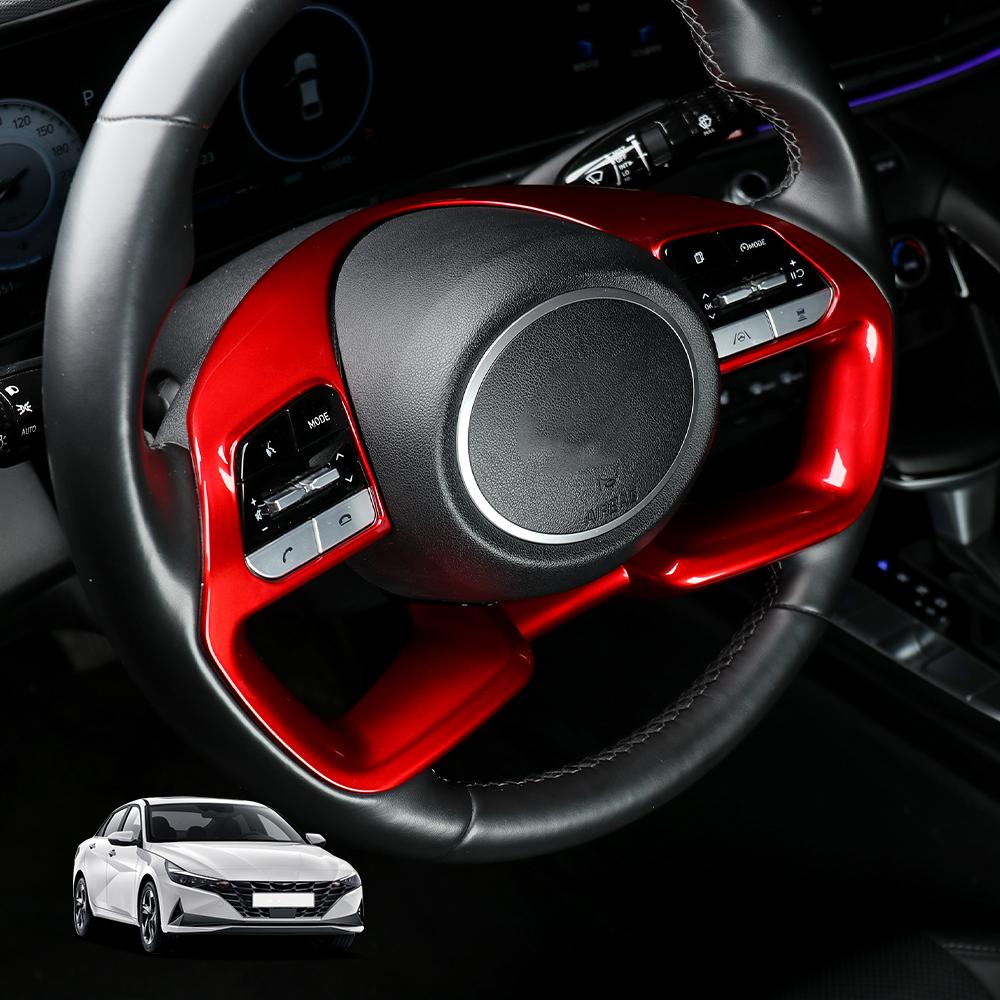 1pcs Red Steering Wheel Trim Frame Cover Interior New Decoration Styling For Hyundai Elantra CN7 2021 2022 2023 LHD RHD
