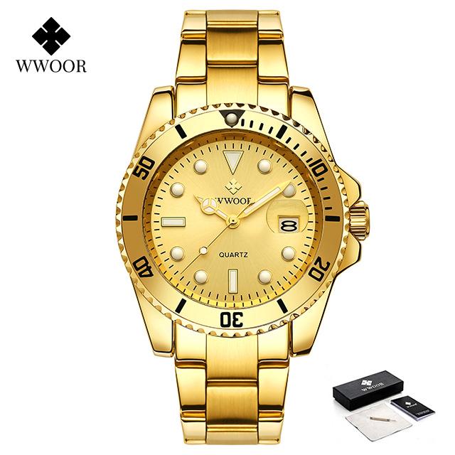 WWOOR Luxury Fashion Watch For Men Luminous Waterproof Date Male Clock Sport Watches Stainless Steel Quartz Relogio Masculino