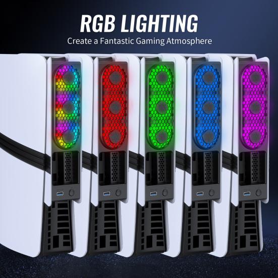 Game Console Cooling Low Noise Adjustable Fan with RGB Lighting USB External Fan Cooler
