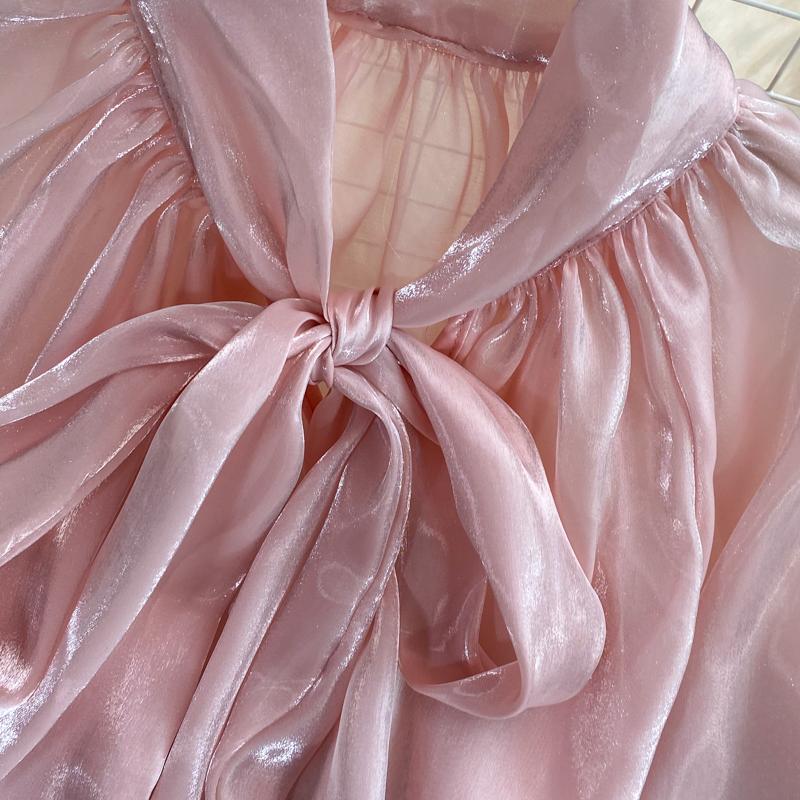 Милая женская блузка, однотонная, с галстуком-бабочкой, на шнуровке, с длинным рукавом, свободная, прямая, блузка, женская универсальная модная рубашка