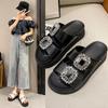 Fashion 2025 Brand Rhinestone Shoes Ladies High Heels Platform Sandals Double Buckle Band Slippers Woman Muffins Crystal FlipFlops Mujer