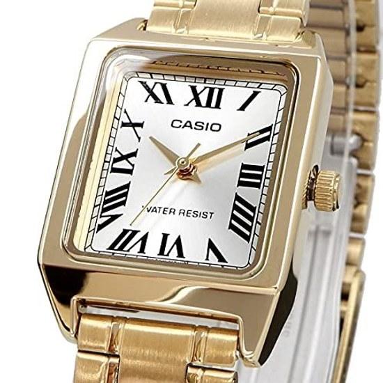 CASIO Стандартные кварцевые женские часы LTP-V007G-9B с золотым металлическим ремешком, модель Overseas