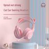 Pink Cat Ear Over-Ear Wired Headphones for Gaming and Esports - Cute Girly Design with Heart Accent.