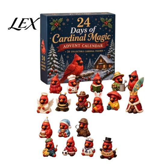 Winter Decoration Items Red Bird Christmas Advent Calendar, 24 Unique Miniature Holiday Countdown Gift Figurines, Tree Hanging Ornaments for