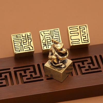 Винтажная латунная китайская зодиакальная печать, украшения, фигурки, миниатюры, аксессуары для домашнего декора, сувениры и подарки