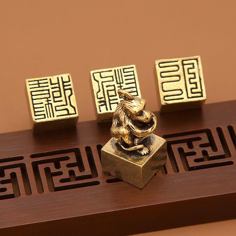 Vintage Brass Chinese Zodiac Seal Ornament Decorations Figurines Miniatures Home Decor Accessories Craft Souvenirs And Gifts