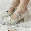 2025 Весна и Осень Туфли на толстом каблуке Темперамент Жемчуг Ретро Туфли Мэри Джейн Туфли с круглым носком Детские Универсальные туфли Новые
