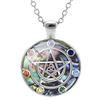 Triple Moon Goddess Wicca Round Glass Pendant Long Link Chains Necklaces Vintage Pattern Art Jewelry For Women Men