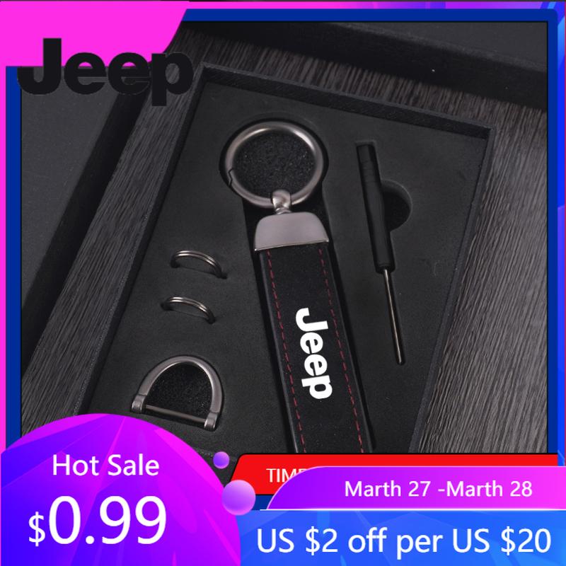 For Jeep Metal Leather Car Keychain Key Ring Accessories For Jeep Renegade Compass Grand Cherokee Wrangler jk Gladiator Patri