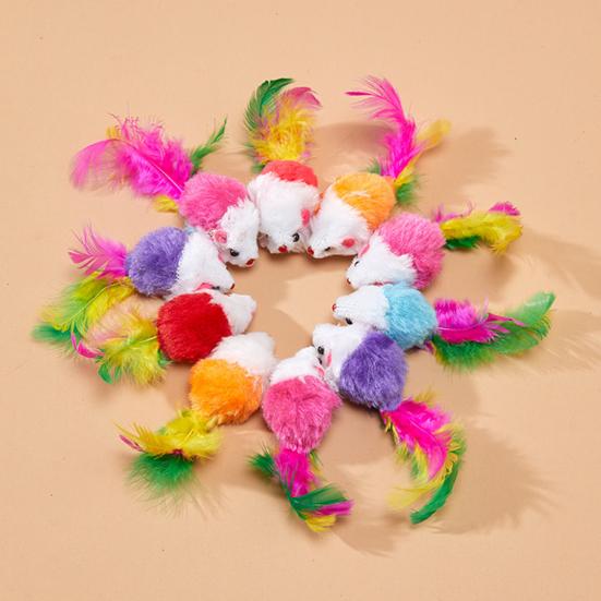 3/5/12 шт. Игрушки для кошек, искусственный мех, игрушка для кошек, мышь с перьевым хвостом, интерактивная мини-пушистая мышь с погремушками для домашних кошек