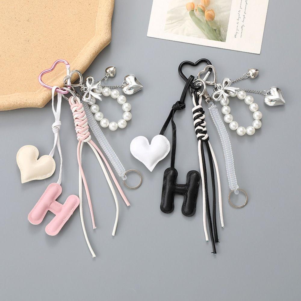 Keychain Heart Pendant Key Ring Korean Style Y2k Bag Pendant Sweet Braided Rope Bag Charm Couple