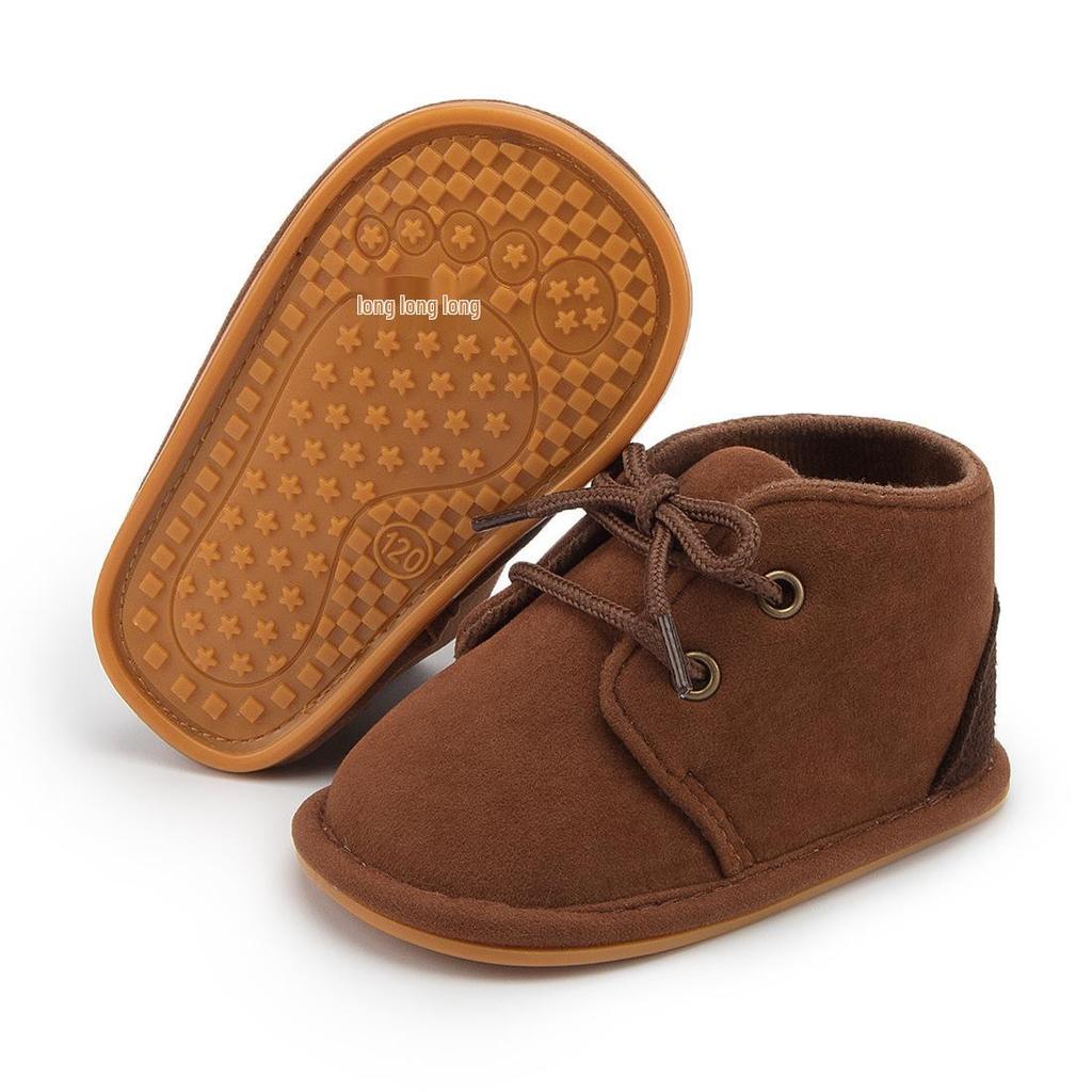 Autumn/Winter Non-Slip Lace-Up Baby Boots with Rubber Sole