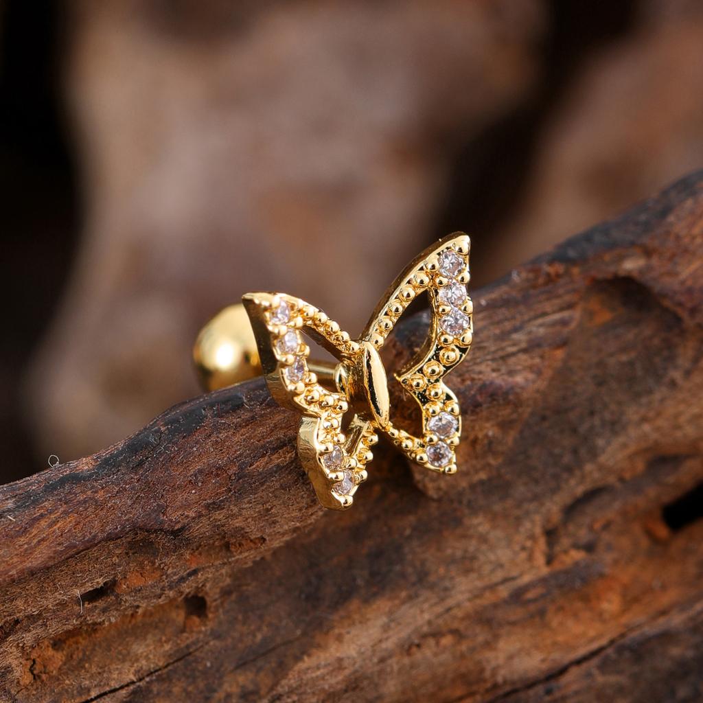 10 шт./набор 20G Золотая серьга-пирсинг хряща уха с CZ, серьга-пирсинг трагуса, дизайн медведя и паука, кольца-гвоздики для хеликса, пирсинг конч уха, ювелирные изделия из стали 316L