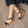 2025 Fashion Spring and Summer New Cross T-word with Wedge Heel Sandals Beaded Decorative Design Back Tripple Elastic Women's Shoes