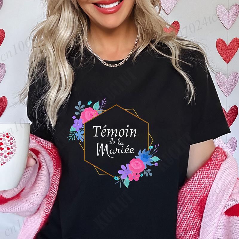 French Women Bridesmaid Team Bride Tshirt Bridal Shower Wedding Tshirt Bachelorette Evjf Party Tops Flower Crown Graphic Tees
