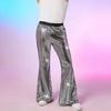 Men's Sequin Flared Trousers Shiny Hip-Hop Disco Pants Elastic Waist Retro Wide Leg Pants for Stage Performance Night Club Bar Dance