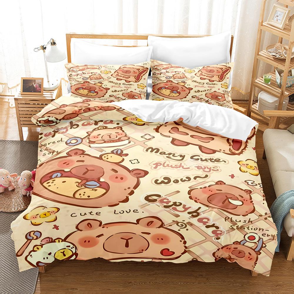 Постельное белье с капибарой Роскошный аниме-комплект Капибара King Size Пододеяльник Наволочка Детская спальня Милый мешок для кровати Наволочка Детский подарок