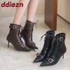 Fashion Fashion Lace Up Modern Women Ankle Boots Shoes Buckle Strap Pointed Toe Ladies Short Boots Heels Shoes Female Pumps