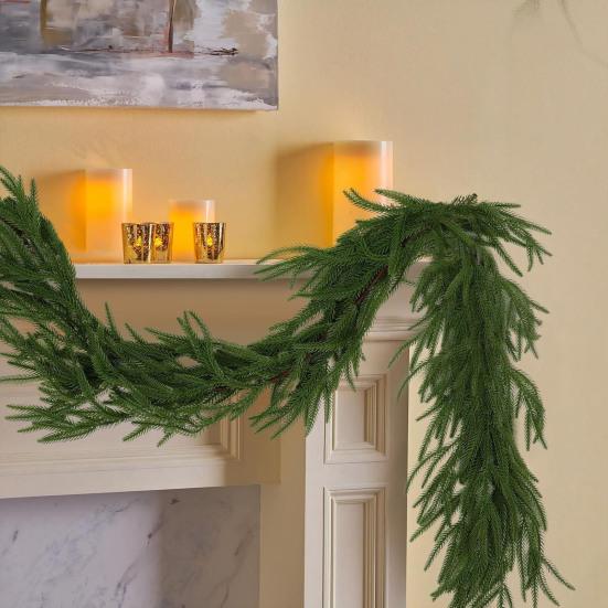 Artificial Pine Garland Realistic Faux Norfolk Pine Garland Real Touch Winter Greenery Garland for Christmas Table Mantle Wall Fireplace Decor