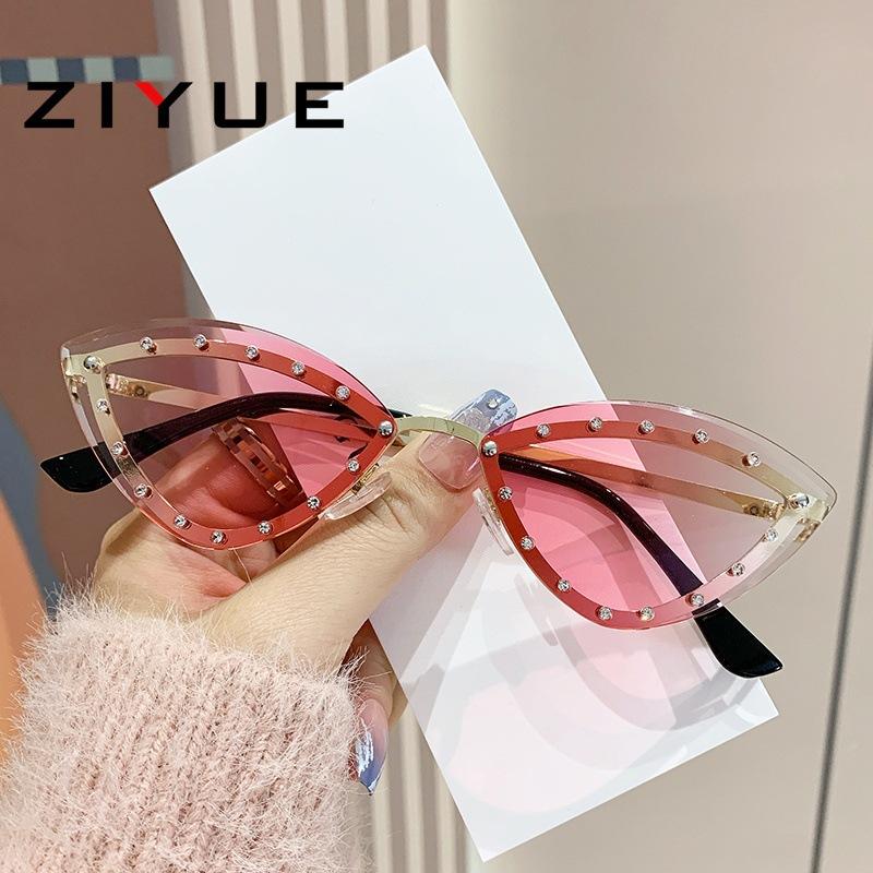 Retro European and American frameless sunglasses, women's concave shape, sweet and cool Spice girl style sunglasses, trendy fashion sunshade sunglasse