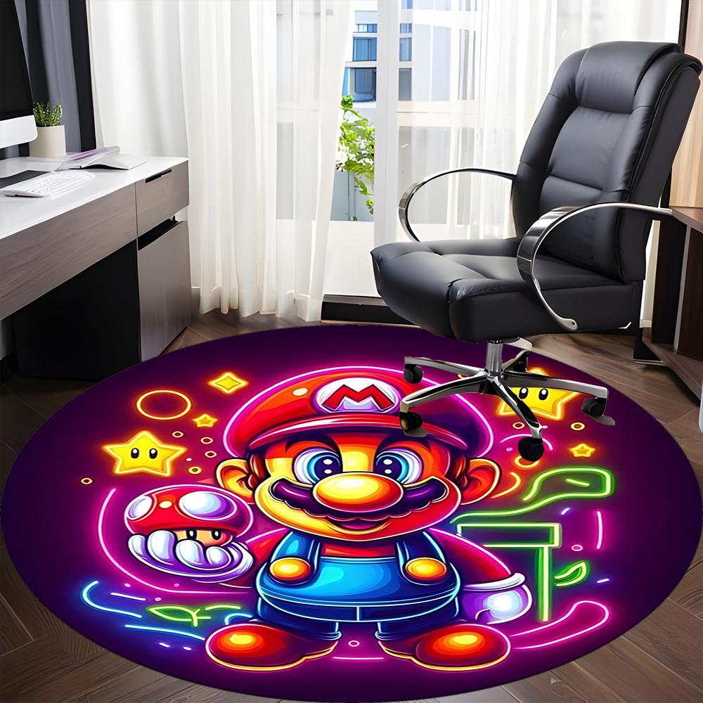 1pc Mario Neon Office Round Area Rug, Indoor Mat Suitable For Office,Bedroom Living Room Home Decor, Room Deco a0926185