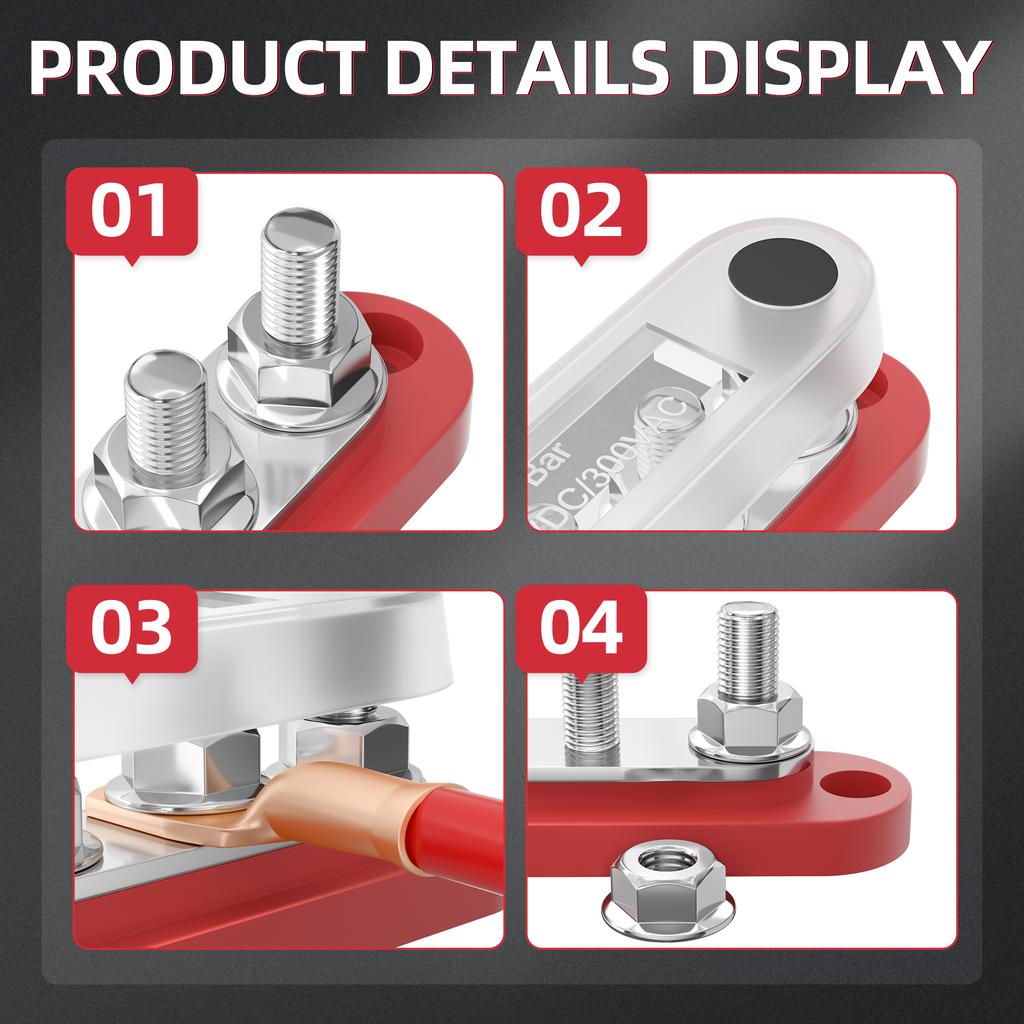 Распределительный блок питания DaierTek Bus Bar 12 В с крышкой, клеммная колодка с 5 штифтами 1/4 дюйма, макс. 150 А, 48 В постоянного тока, положительный и отрицательный для автомобиля