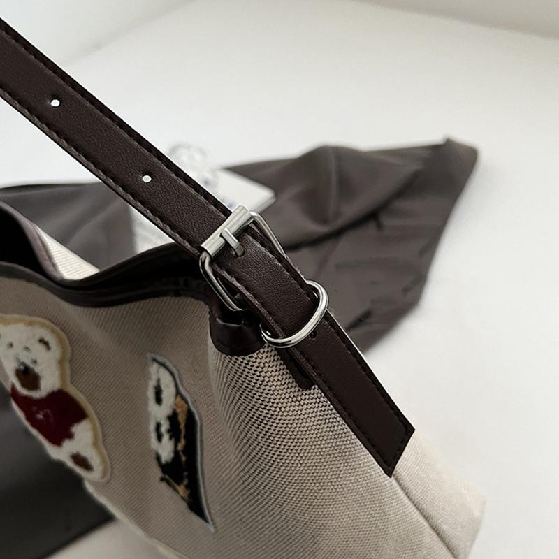 Винтажная сумка-тоут с рисунком медведя, большая вместимость, женская сумка через плечо, модная универсальная школьная сумка для девочек-подростков