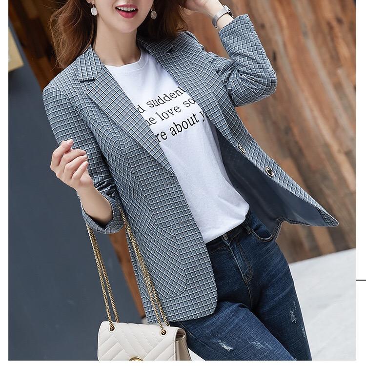 Autumn Women Plaid Blazer Jackets Office Lady Coats Korean Fashion Casual Female Clothes