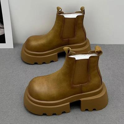 Ботильоны женские на платформе кожаные туфли на среднем каблуке женские 2025 трендовые зимние сапоги дизайнерские готические зимние новые мотоциклетные сапоги Mujer