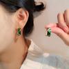 Green Contrasting Color Geometric C-Shaped Earrings High-End Retro Earrings Niche 925 Temperament Simple Stud Earrings French