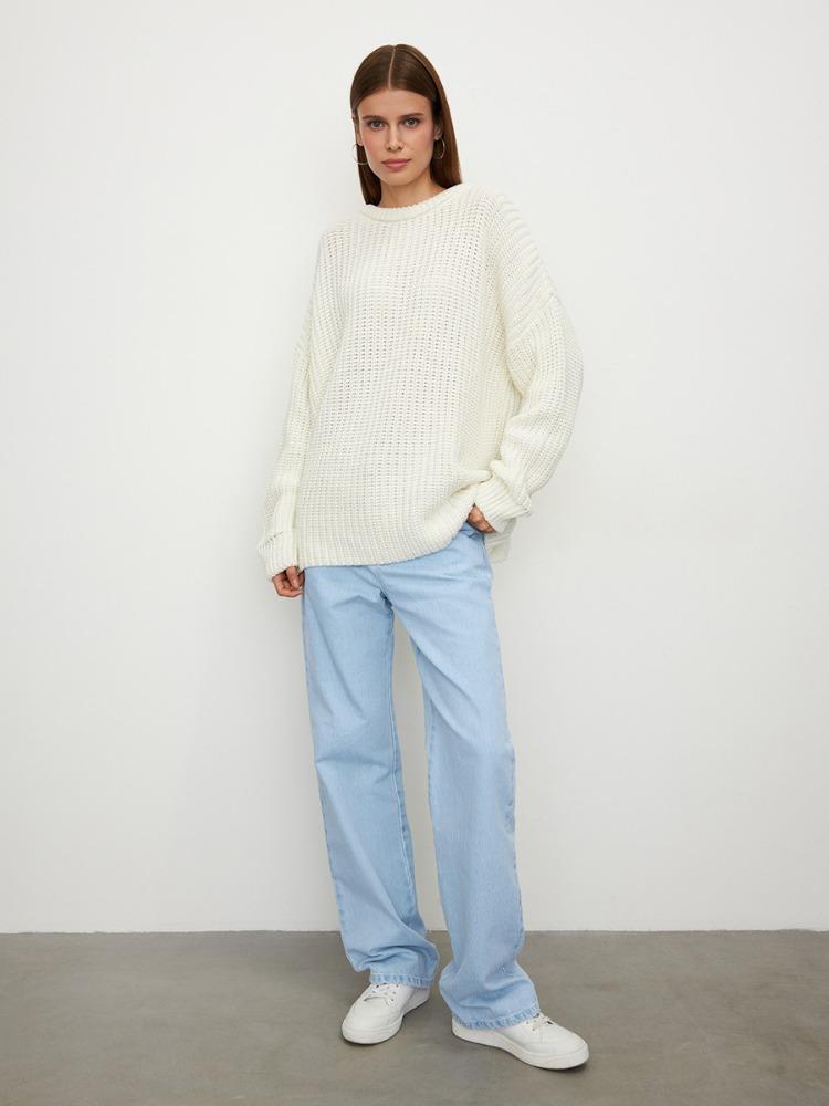 Пуловер с круглым вырезом, осенне-зимний свитер с рукавами-фонариками, вязаный свитер с ажурным узором, свободный повседневный свитер, удобная поддева, свитер с длинными рукавами