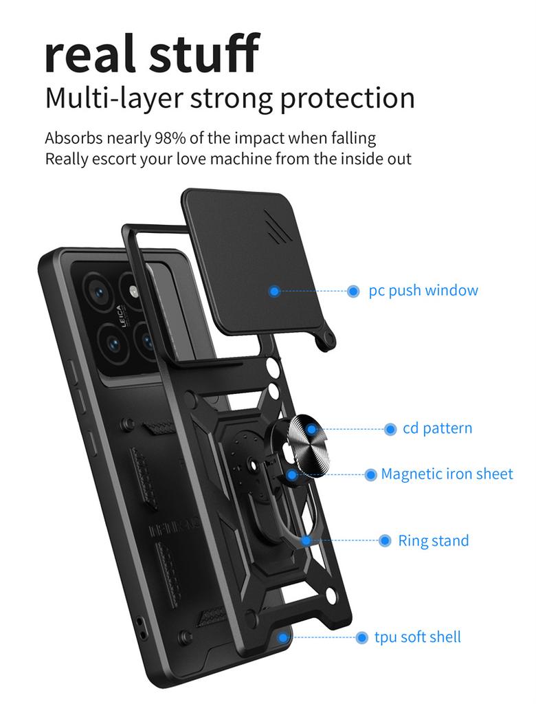 Чехол Armor Funda для Xiaomi 14T Pro 5G Чехол с кольцом-держателем для автомобиля Для Xiaomi14T Mi14T 14 T T14 Pro 14TPro Защитная крышка для объектива