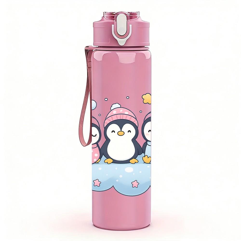 1PC Cloud Twin Penguin Art 750ml Color Plastic Sports Water Bottle Leakproof Flip Straw Lid Suitable for Sports Office Home Use