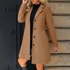 Slim Fit Blazer Coat Notch Lapel Collar Long for Women, Sleeves Single Breasted Solid Color Outerwear Jacket, Fall Winter Mid Length