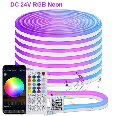 Светодиодная гибкая неоновая лента RGB 24 Вольта 15 20 метров 5M 10M 30M Водонепроницаемый светодиодный неоновый световой шнур с дистанционным управлением через приложение Ленточная лампа