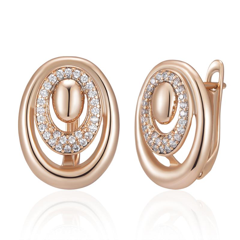 Круглые карманные серьги Kinel White Zircon для женщин, винтажные серьги цвета розового золота, ювелирные украшения