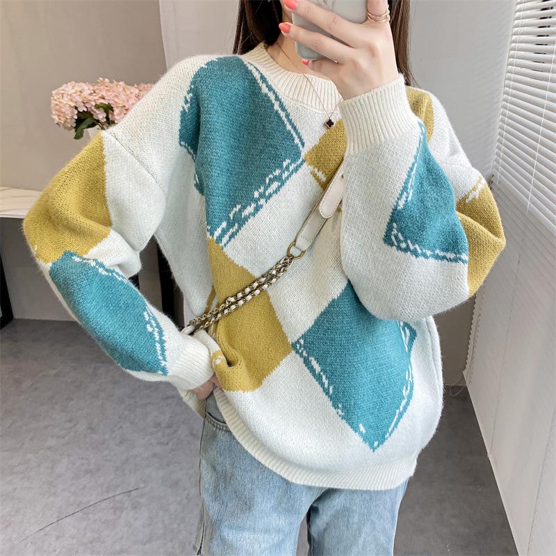 Винтажный свитер большого размера с круглым вырезом и круглым вырезом, свободные осенние свитера для женщин, корейский модный свитер с длинными рукавами