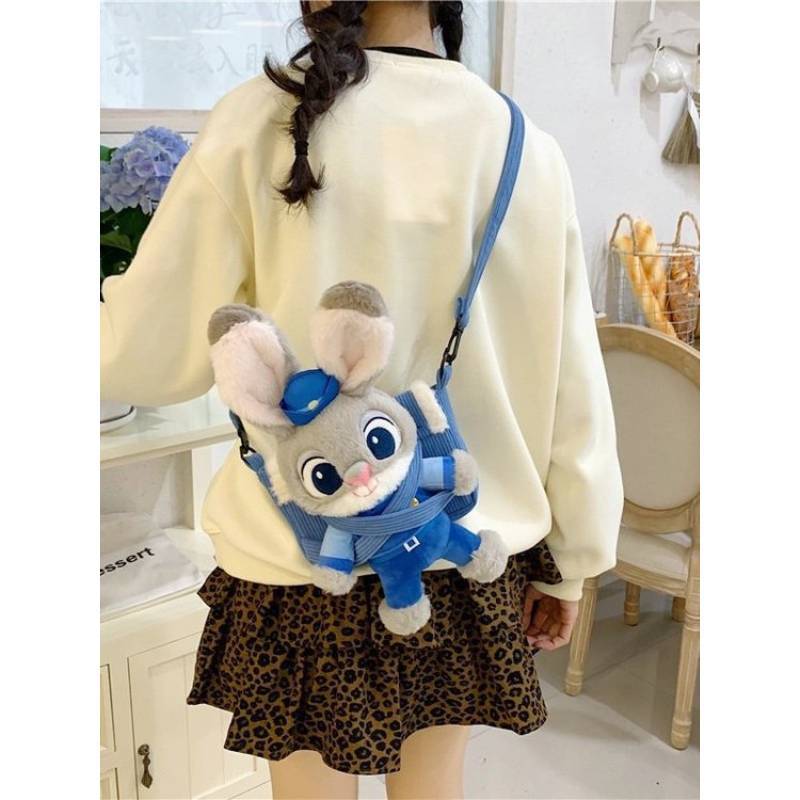 Zootopia Judy Hopps Nick Wilde Cartoon Plush Shoulder Bag For Girls With Adjustable Strap And Storage Space