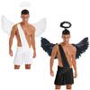 One Shoulder Strap Angel Costume Men S-3XL - 3-Piece Halloween Cosplay Set with Ruffle Skirt, Feather Wings and Hair Hoop