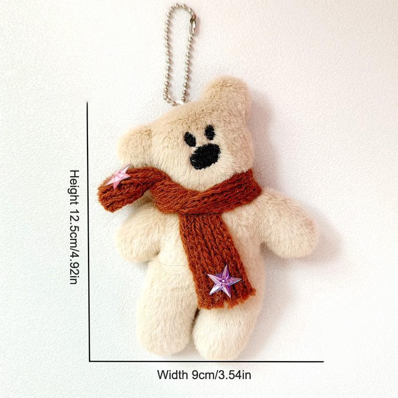 Cartoon Scarf Bear Keychain Plush Bear Doll Pendant Couple Pendant Keyring Backpack Charms Car Bag Decor Newyear Gift Accessory